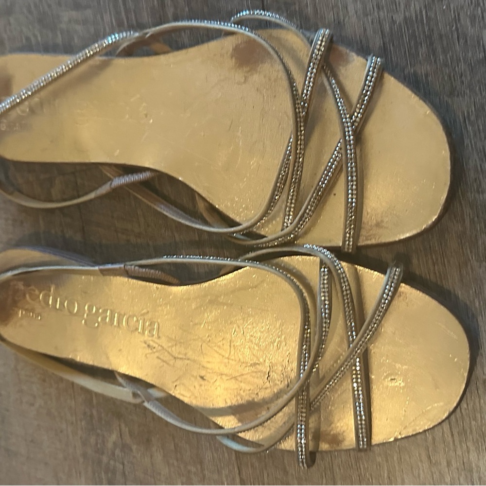 Pedro Garcia Gold Flat Sandals ,Metallic Strappy Designer Sandals, Luxury Summer